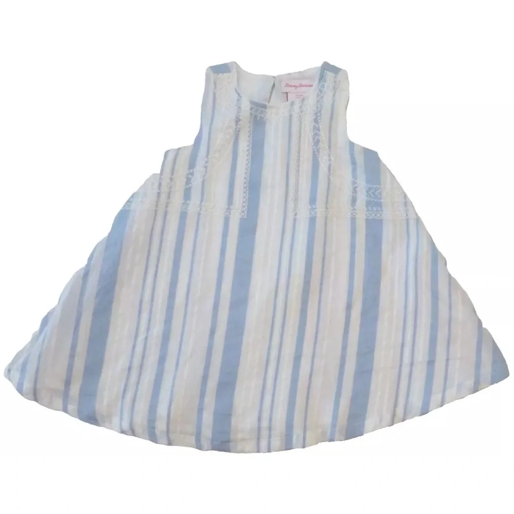 TOMMY BAHAMA girls Blue Stripe Sleeveless Swing Dress lined embroidery 12 months